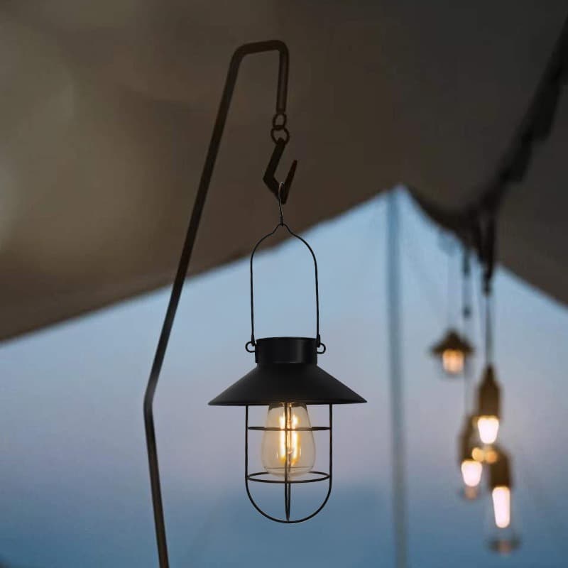 Vintage Cross-Border Tungsten Filament Hanging Camping Light, Solar Garden Light, Atmosphere Light, Outdoor Tent Portable Lantern, Small Palace Lantern