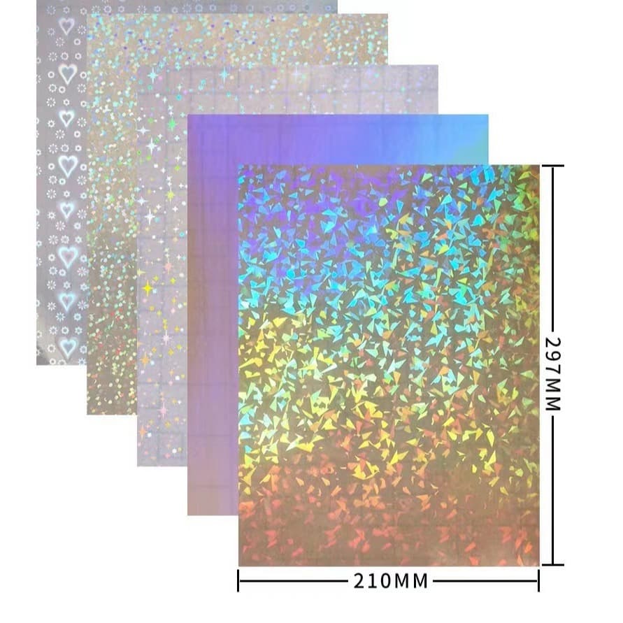 A4A3 laser film, cold lamination film, transparent laser film, self-adhesive film for broken glass, quicksand, star-shaped paper, photos, and badges.