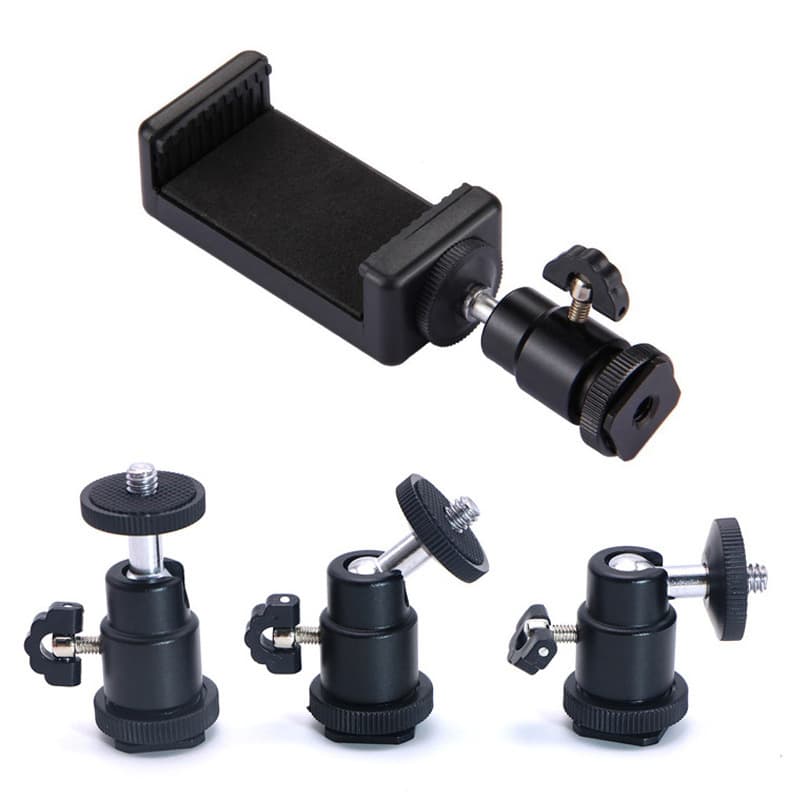 Metal Hot Shoe Mini Ball Head, Universal Rotating Ball Head for Live Stream Fill Light Stand, 1/4 Screw Mount Camera Photography Accessory