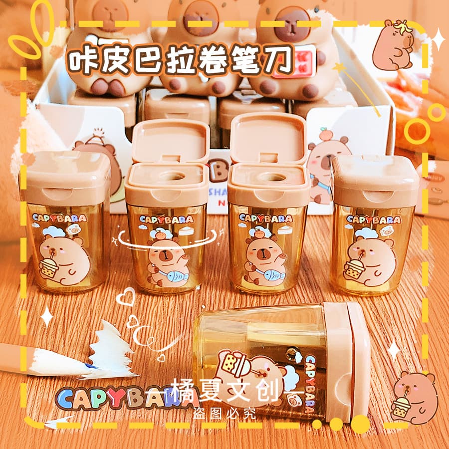 Kapibara cute flip-top pencil sharpener for primary school students with wooden pencil sharpener small portable pencil sharpener