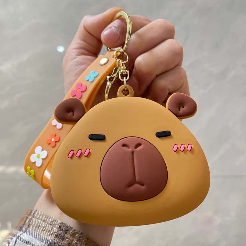 Cute Capybara Coin Purse Keychain Silicone Small Wallet Earphone Case Key Bag Student Card Holder Keychain
