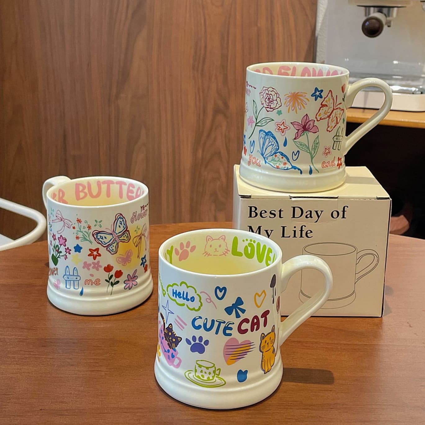 French girl's cup, girl's office mug, ceramic couple's high-looking coffee cup