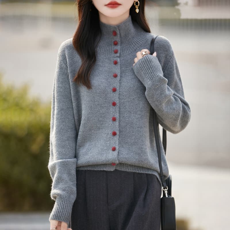 2026 new autumn and winter high-neck knitted cardigan women's loose long-sleeved sweater women's coat high-end top