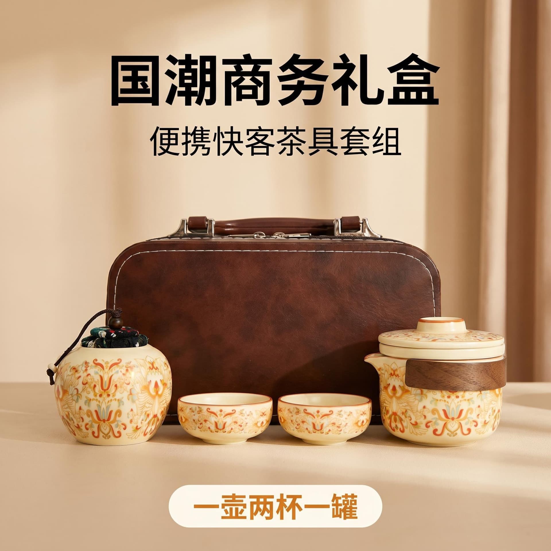 Ceramic Dunhuang Enamel Portable Tea Set Outdoor Camping Quick Cup Travel Tea Set Gift Box Customized Logo