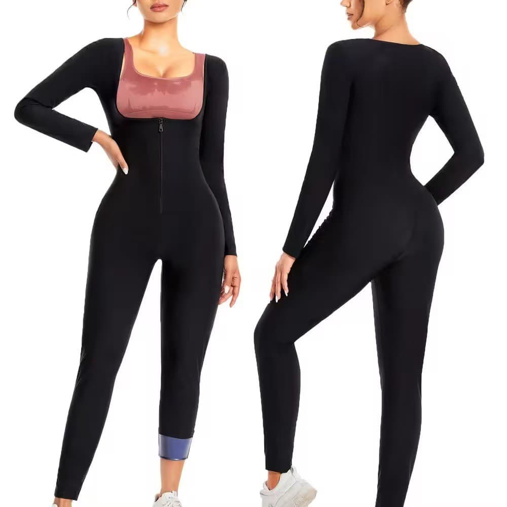 Cross-border Women's Butt Lifting Waist Trainer Sweat Suit for European and American Sports Running Yoga Fitness Tight Bodysuit Shapewear