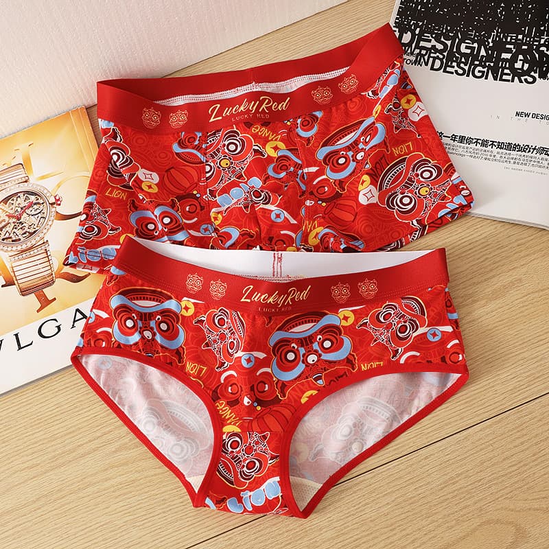 New Year Big Red Couple Panties Women's Briefs Men's Boxer Briefs Girls