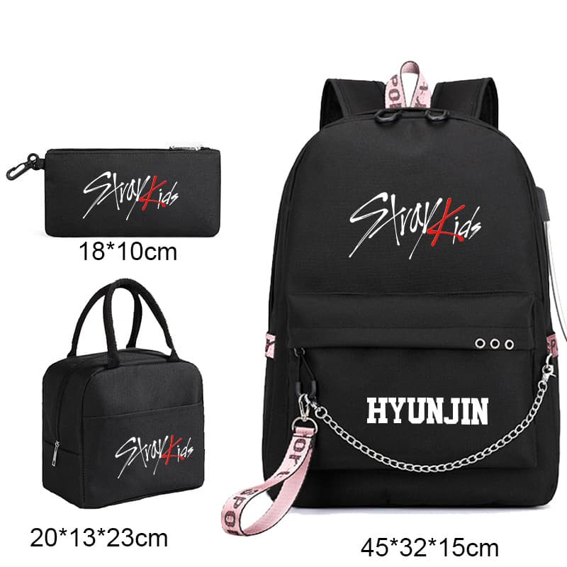 Stray Kids Star Merchandise Pattern Lunch Bag, Pencil Case, Backpack 3-Piece Set