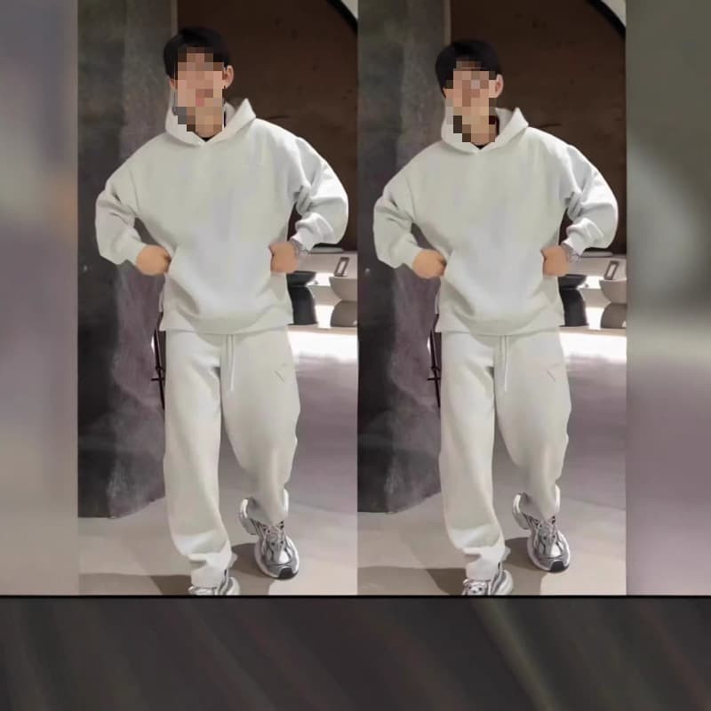 New Autumn Hooded Sweatshirt Triangle Logo Casual Set Men's Fashion Trendy Solid Color Simple Versatile Two-Piece Set