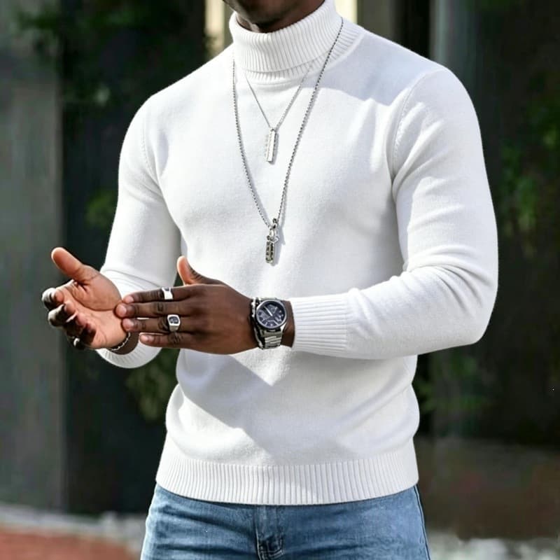 Cross-border foreign trade autumn and winter warm knitted sweater for men Korean style slim simple solid color turtleneck bottoming inner sweater