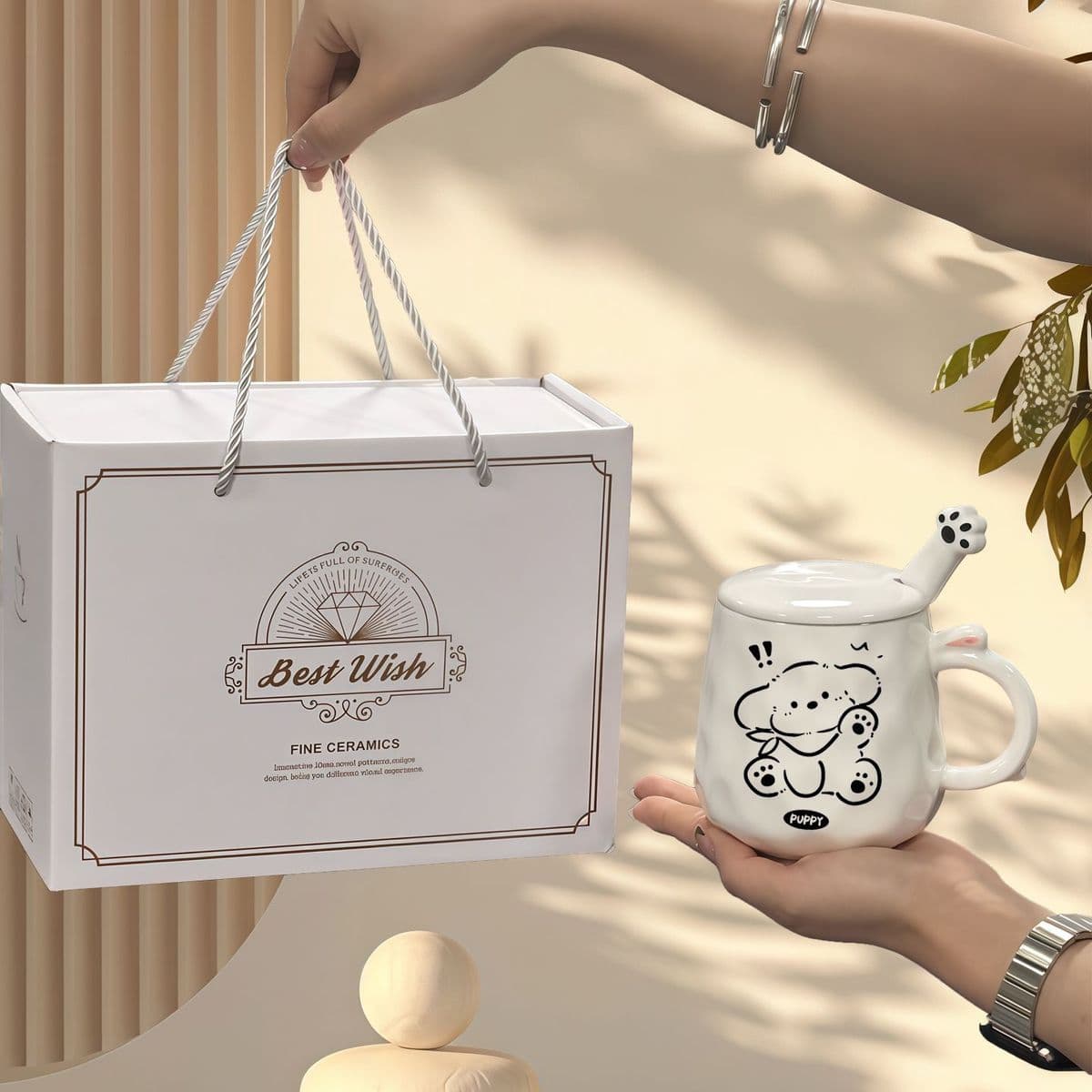 Korean Style Minimalist Puppy Ceramic Mug High Aesthetic Couple Water Cup Birthday Gift for Her Corporate Souvenir
