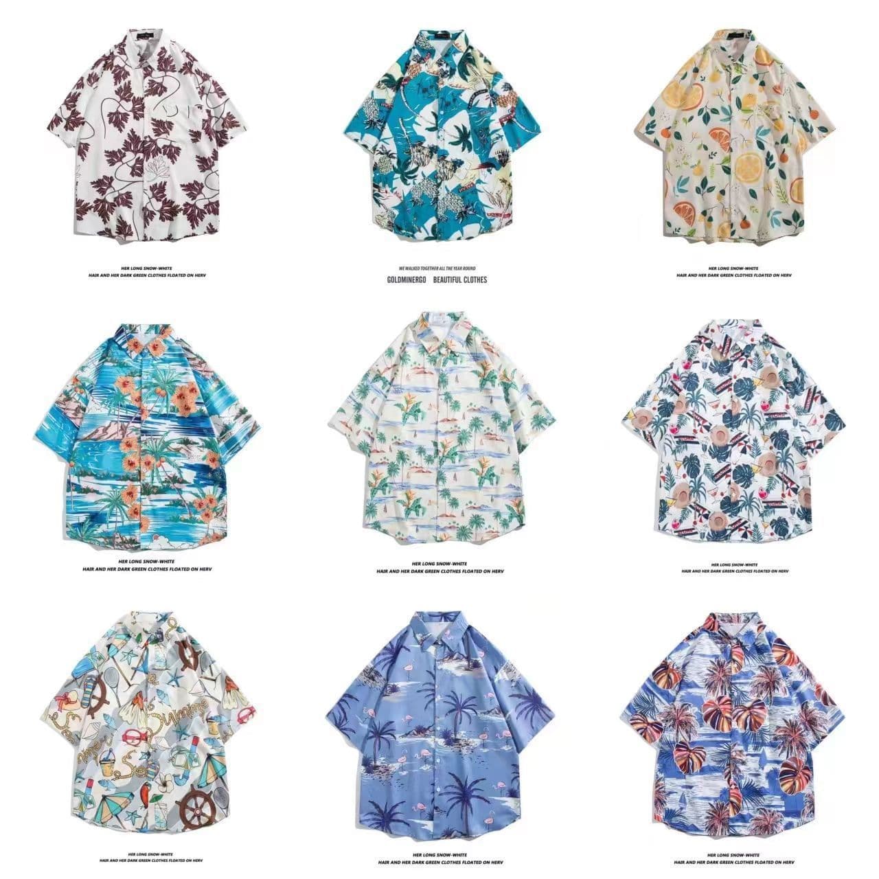vintage12 summer shirt beach flower cartoon trend short-sleeved shirt high-end Hong Kong style retro flower men's shirt