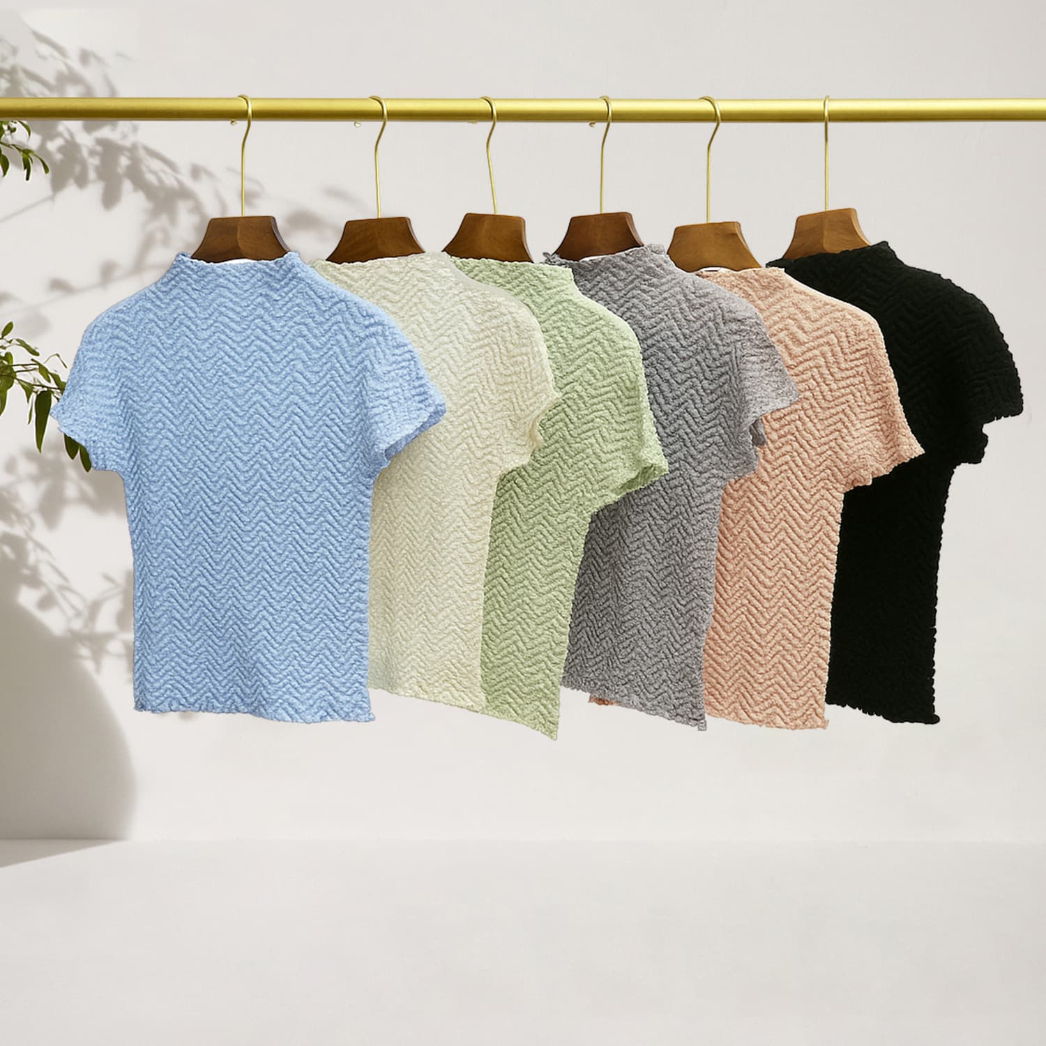 Women's Summer New Top Premium Style Fitted Stretch Solid Color Fashionable Pullover Miyake Short Sleeve T-Shirt