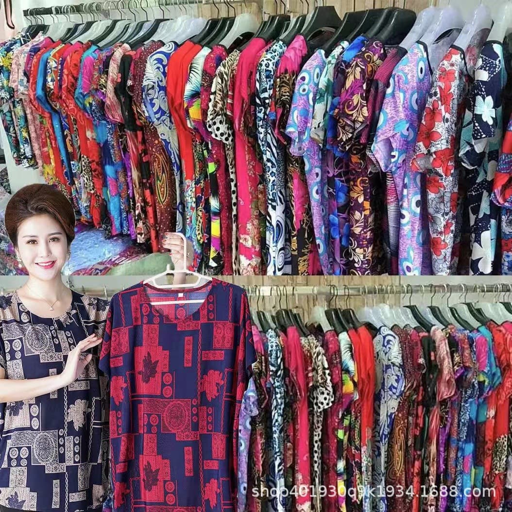 2025 Summer Middle-aged and Elderly Women's Short-sleeved T-shirt New Mother's Blouse Ice Silk Plus Size Top Short-sleeved Clothes Wholesale