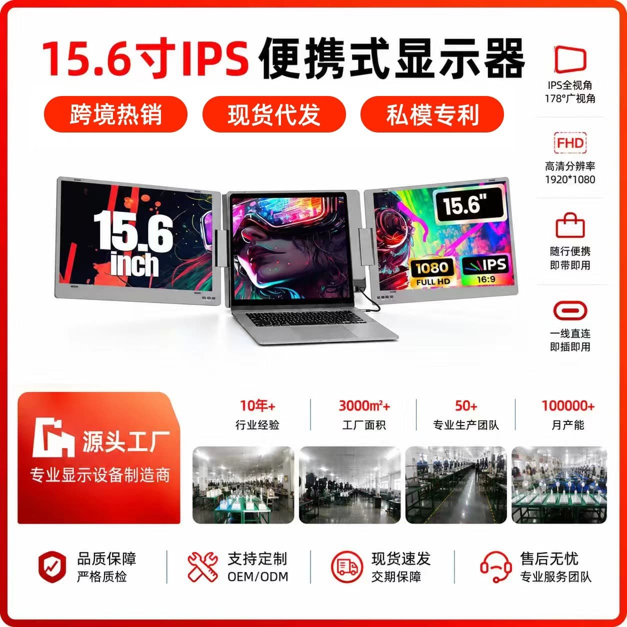15.6-inch Foldable Dual Screen Portable Monitor Laptop Expansion Screen Type-C Single Cable Connection Portable Display