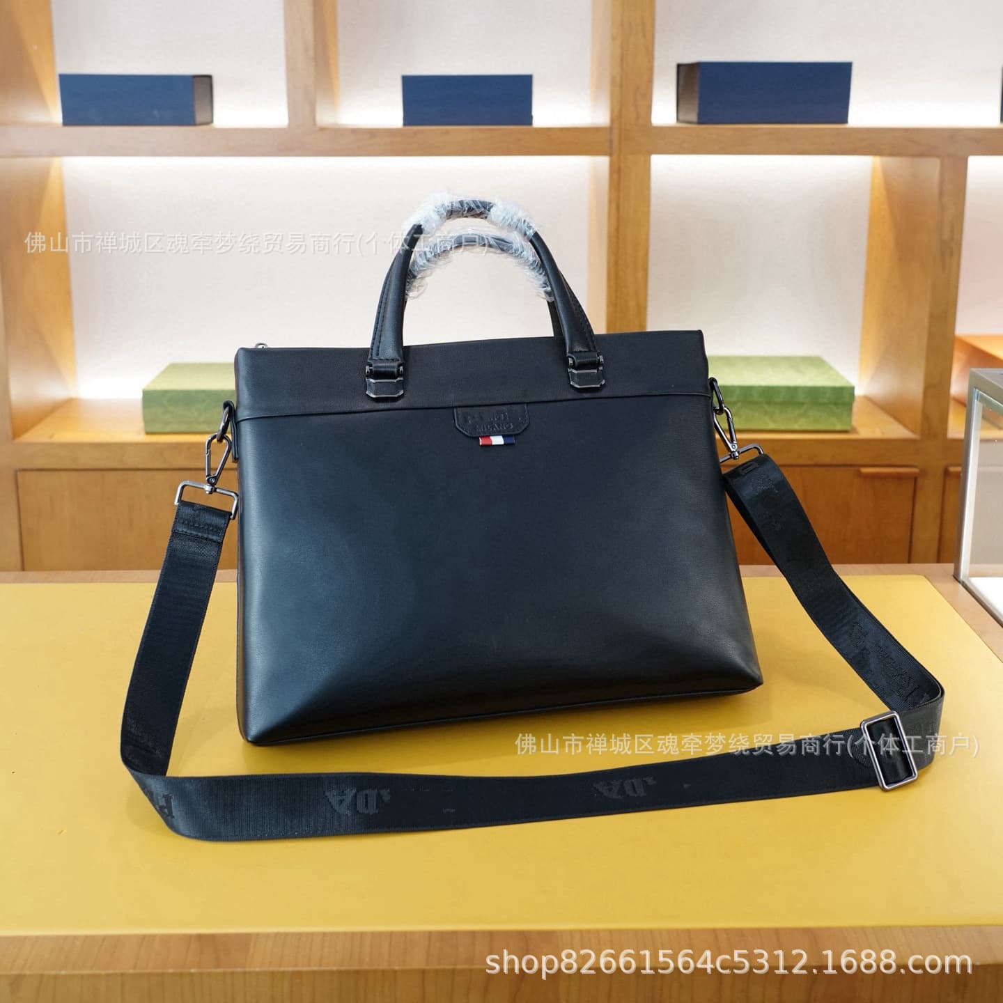 Prada Cowhide Genuine Leather Cross-Border New Briefcase Men's Business Handbag Horizontal Top-Grain Cowhide