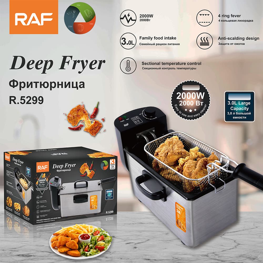 RAF Cross-Border European and American Standard Electric Fryer, Small Household Electric Fryer, Commercial Fryer for French Fries and Skewers, Constant Temperature
