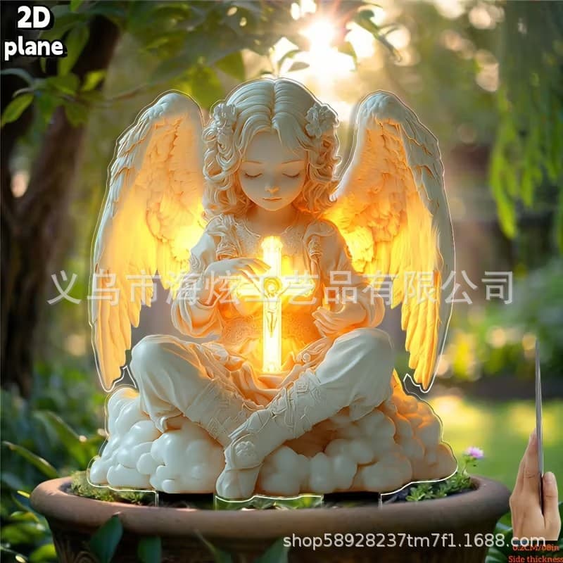 The sacred combination of 2D flat hands and cross, acrylic card garden decoration, outdoor lawn floor card