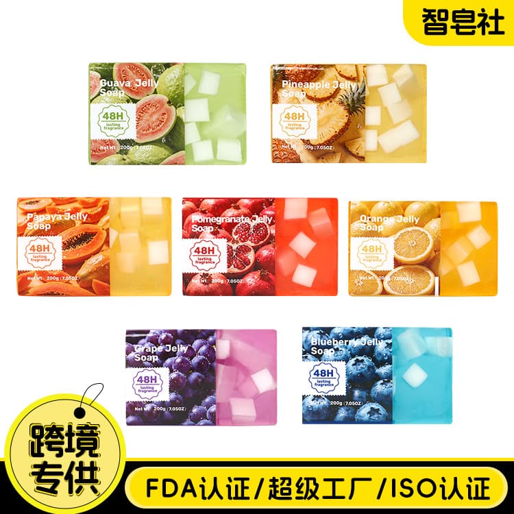 Cross-border Fruit Jelly Soap Transparent Pudding Bath Scented Thai Fruit Handmade Soap Multiple Fruit Soap Customization