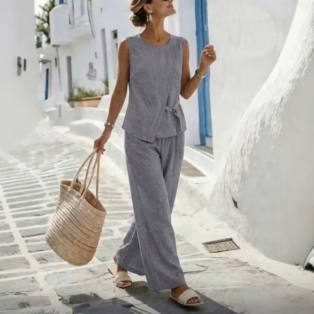 2026 Summer Cross-Border Sleeveless Vest Wide Leg Pants Set Plus Size Women Two-Piece Plus Size Set