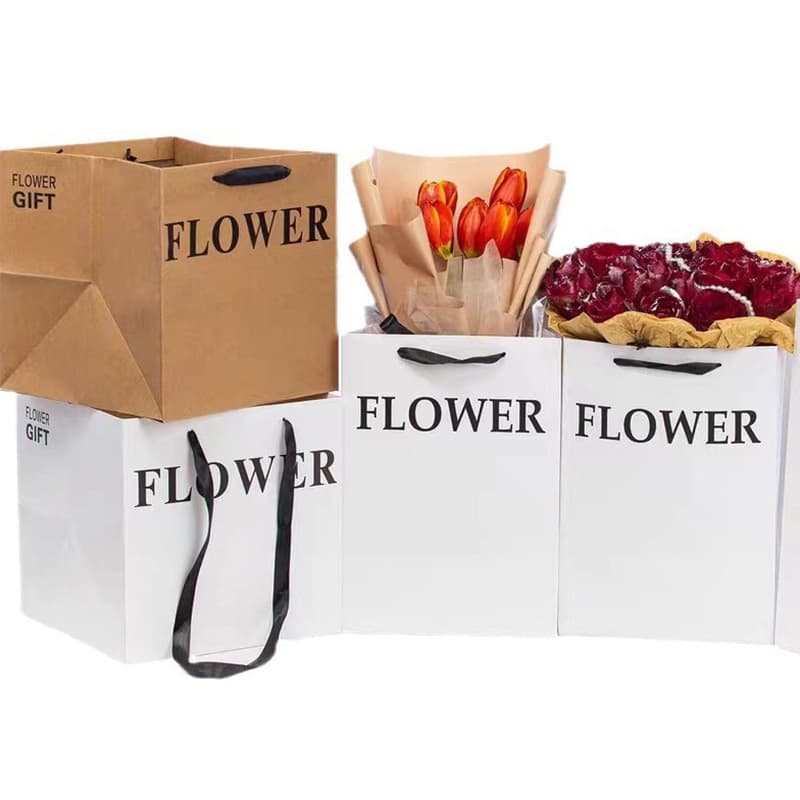 Rectangular FLOWER Letter Tote Bag Flower Bouquet Packaging Gift Bag Valentine's Day Gift Souvenir Paper Bag