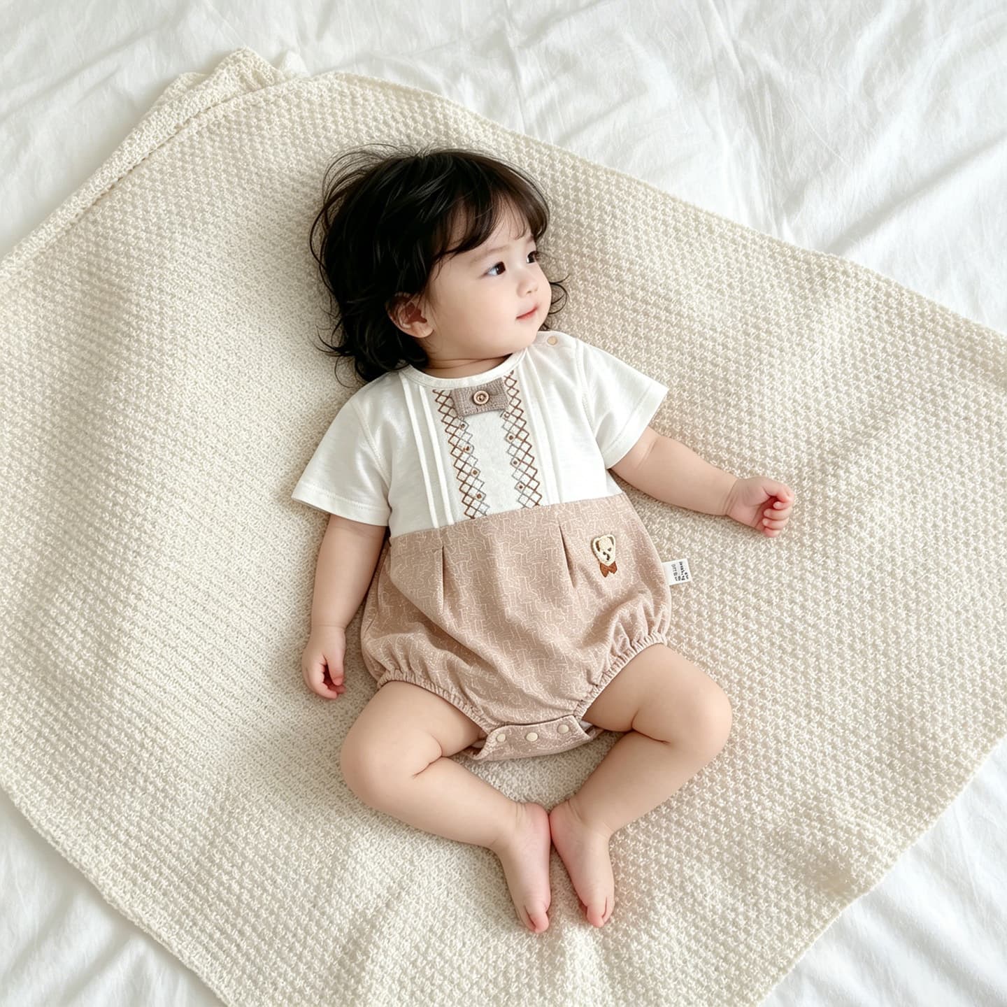 Baby Clothes Boys and Girls Short Sleeve Thin Bodysuit, Newborn Shoulder Opening Class A Cotton Romper, Crawling Suit