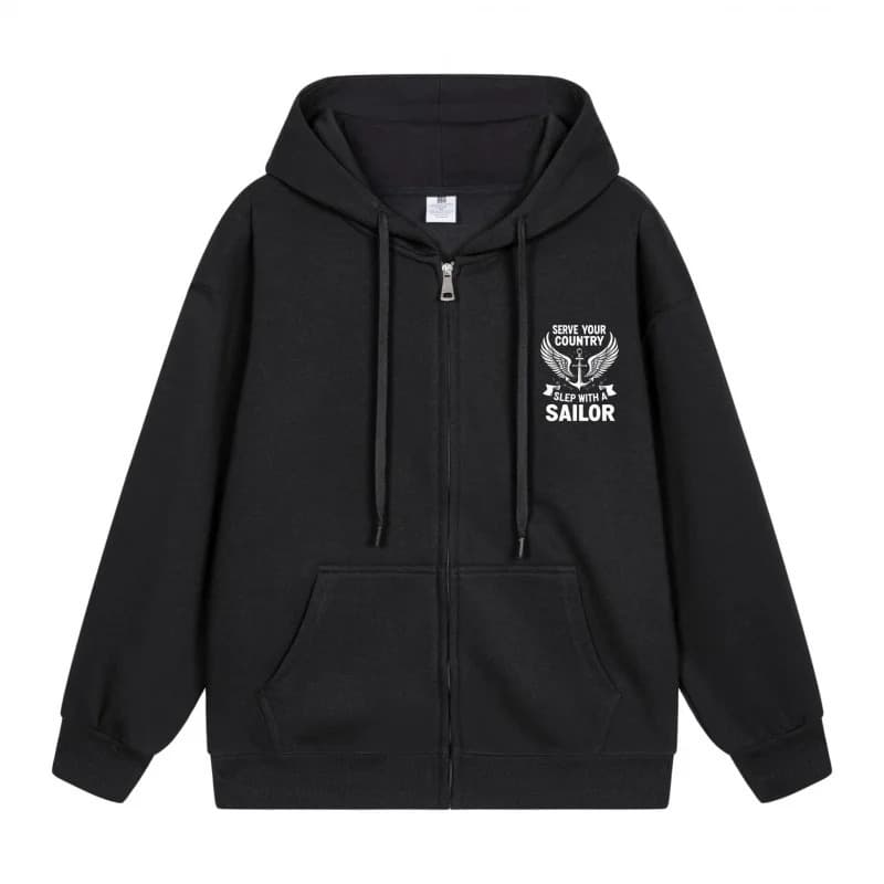 【Cross-border EU Size】Men's Zip-Up Hoodie Black Hoodie With White
