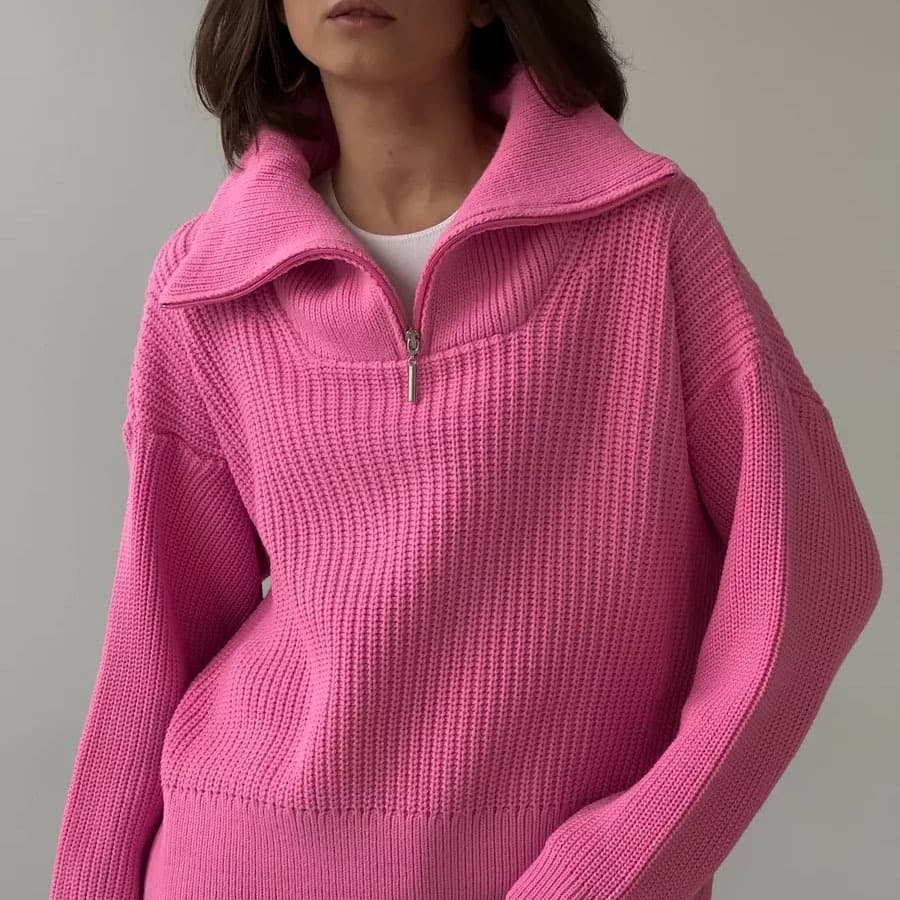 Zipper Sweater Plus Size Half Turtleneck Knitwear Long Sleeve Warm Sweater