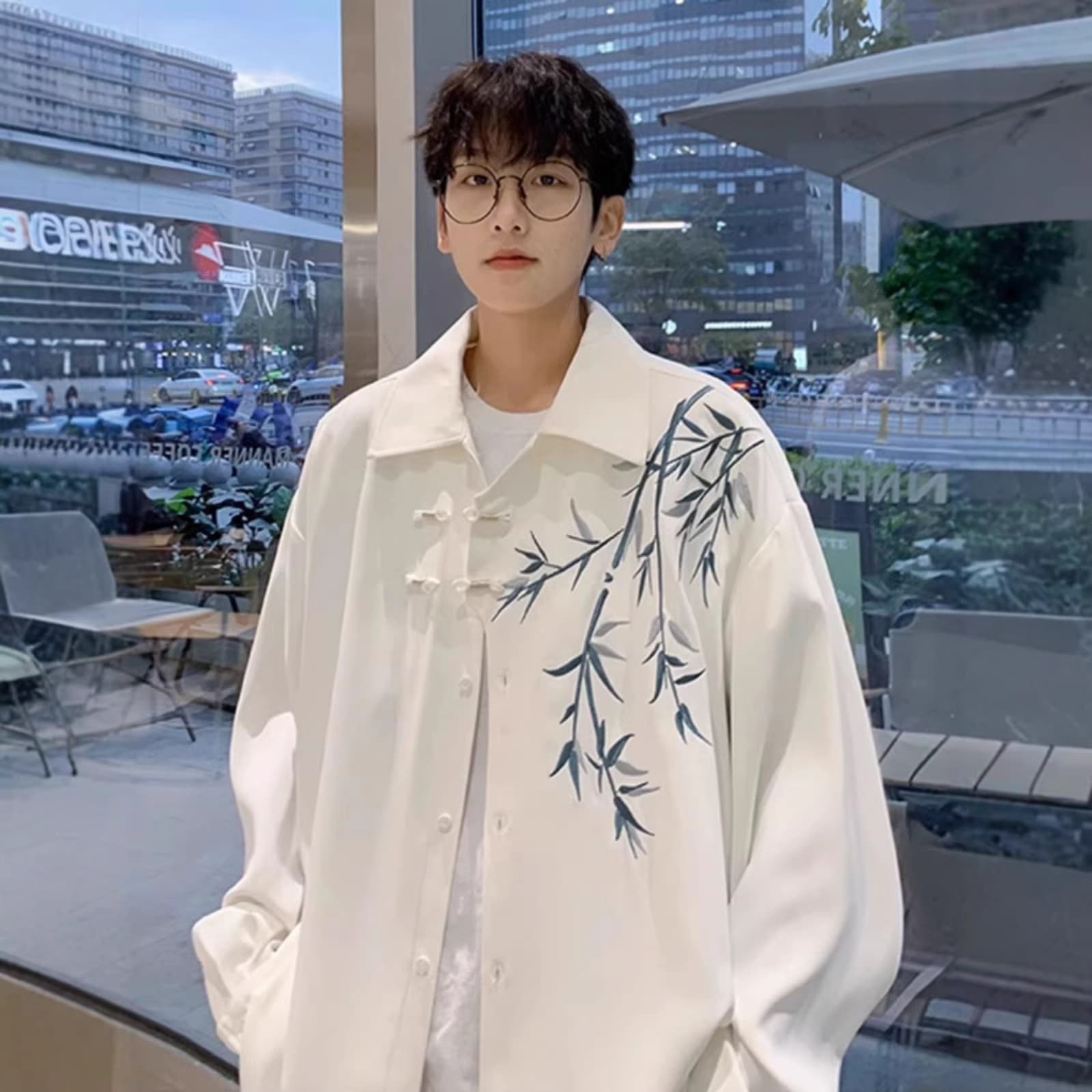 New Chinese Style Bamboo Embroidered Long Sleeve Shirt Men's Spring Hanfu Frog Button Tang Suit Taoist Robe Shirt Jacket