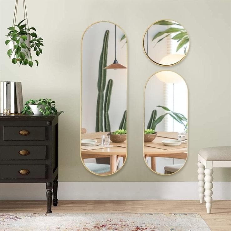Light luxury full-body mirror wall-mounted oval mirror entrance hall home restaurant sofa background hanging mirror Amazon