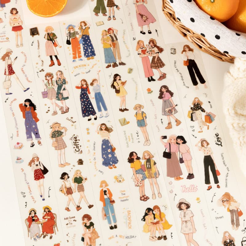 Orange-Flavored Girl Character PET Die-Cut Stickers Retro Daily Outfit Vacation Journal Decorative Stickers