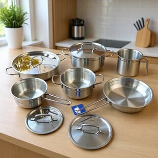 Kitchen Set with Thickened Bottom Stockpot, African Cookware, Turkish Cookware Set, 14-Piece Stainless Steel Pot Set for Export