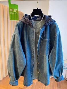Vintage Hooded Denim Shirt Jacket for Women 2026 Early Spring New Korean Loose Oversized Hoodie Top