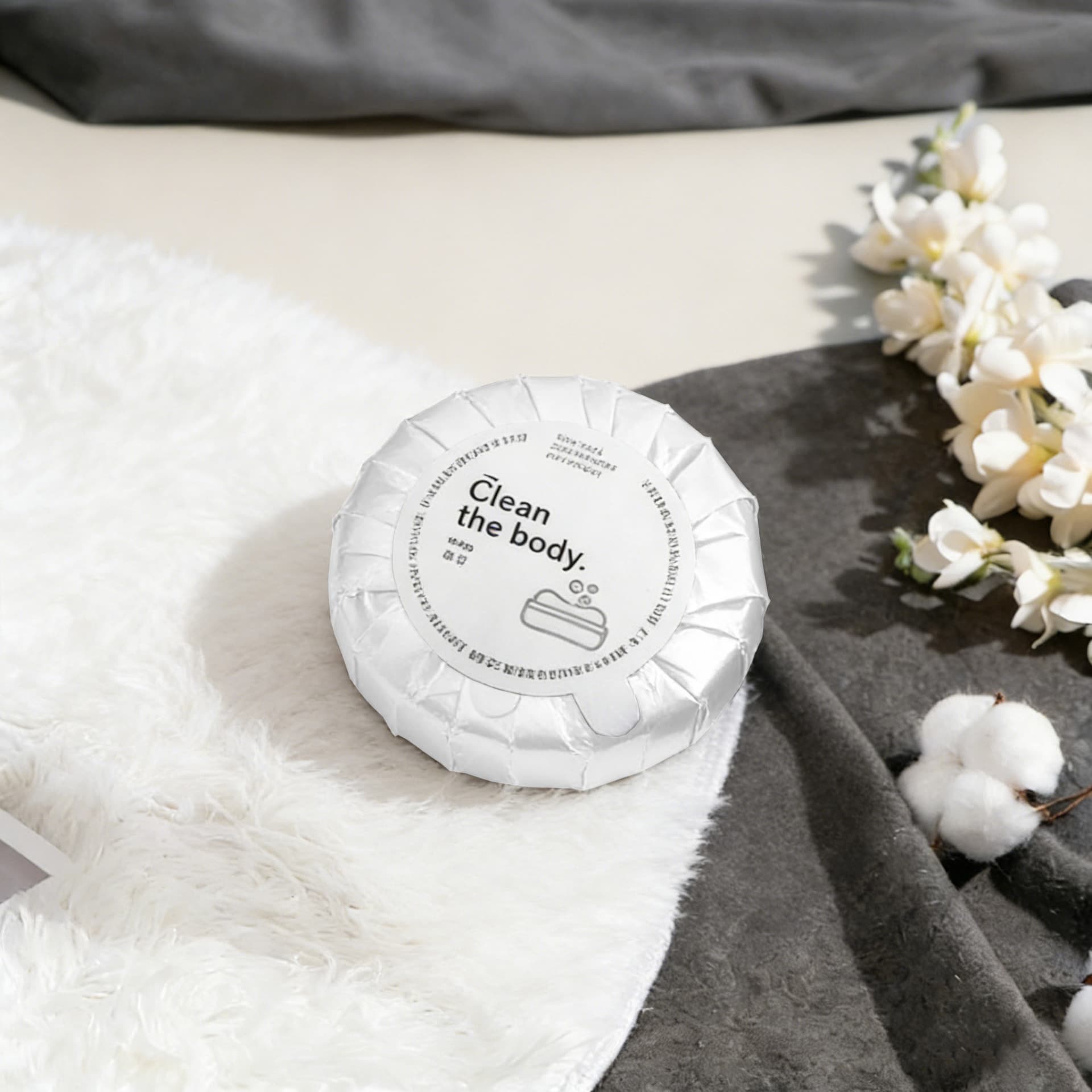Disposable round soap for hotels, B&Bs, and chain hotels, small bath toiletries, customizable with hotel logo