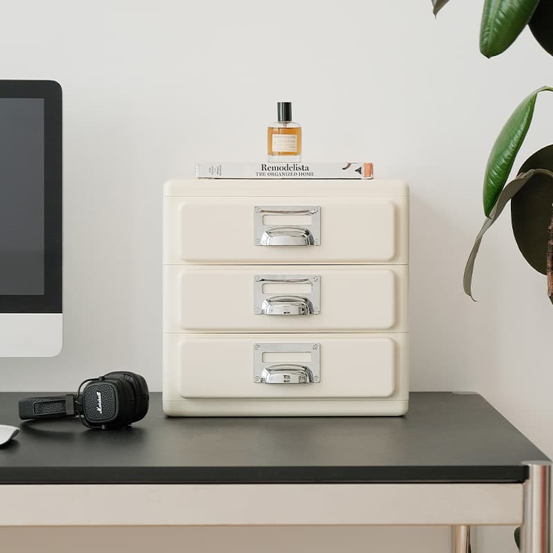 Retro multi-drawer filing cabinet, ABS plastic three-drawer chest, home office desk storage cabinet
