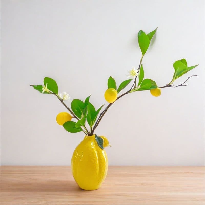 Creative Simulated Lemon Ceramic Flower Vase Simple Light Luxury Internet Celebrity Flower Arrangement Vase Living Room Office Decoration Ornament
