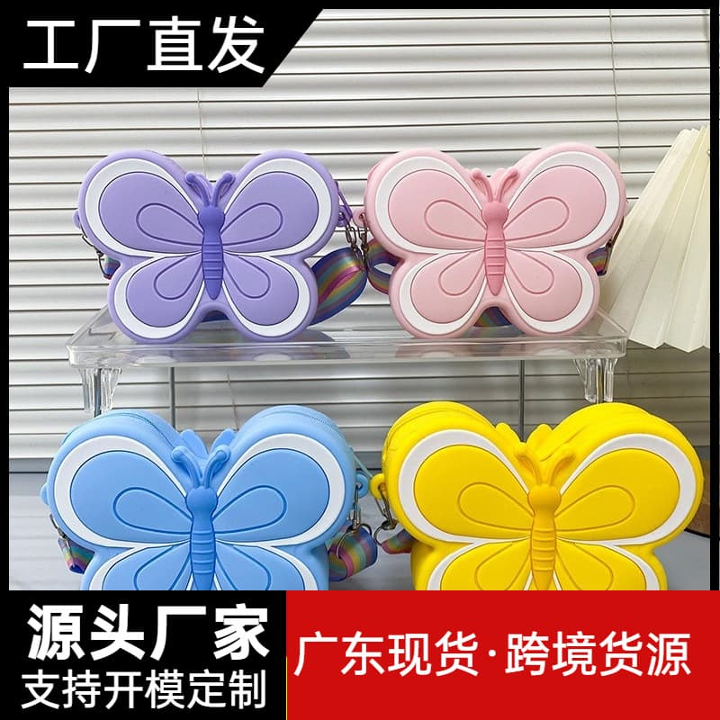New Silicone Small Bag Children's Single Shoulder Bag Butterfly Accessory Crossbody Bag Kindergarten Bag Bow Shoulder Bag Trendy