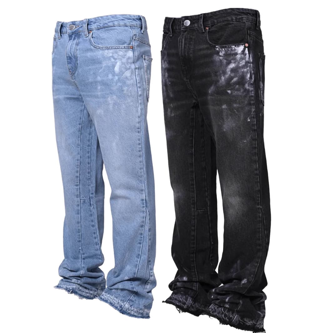 Cross-border new men's denim straight-leg pants European/American street fashion ins hit elastic embroidered denim straight-leg