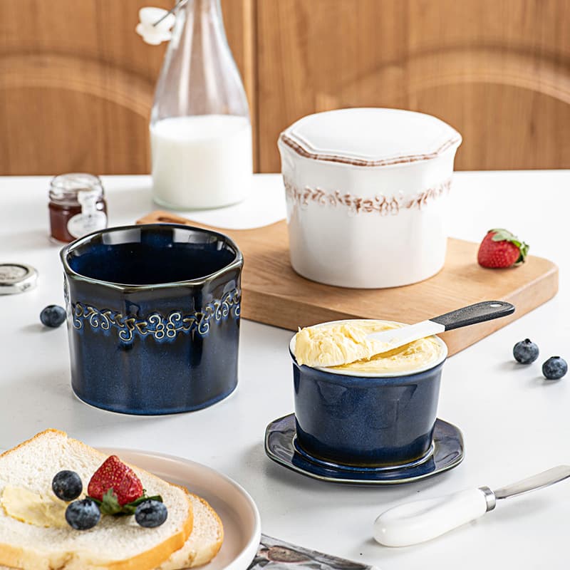 Cross-border Wholesale Polygonal Ceramic Butter Keeper Butter Dish Butter Pot Cheese Sealed Jar Storage Western-style