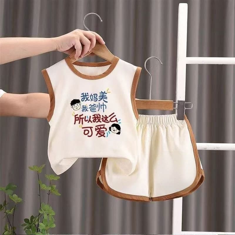 Boys ice silk casual baby baby sports sleeveless two-piece vest shorts summer suit new style