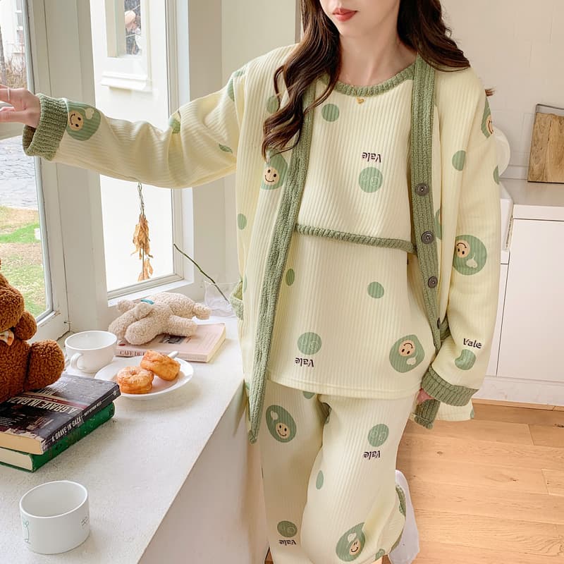 Winter Air Cotton Maternity Set Postpartum Three-Piece Nursing Pajamas for Women Autumn Spring Breastfeeding Loungewear