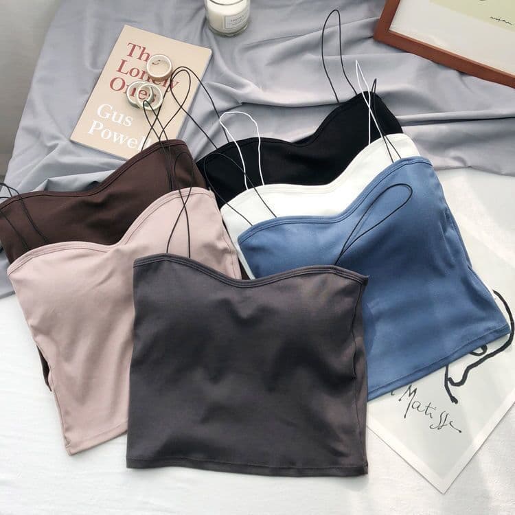 Korean oil painting style women's strappy vest, short summer outerwear sexy with padding wire-free ins fresh back-beautiful