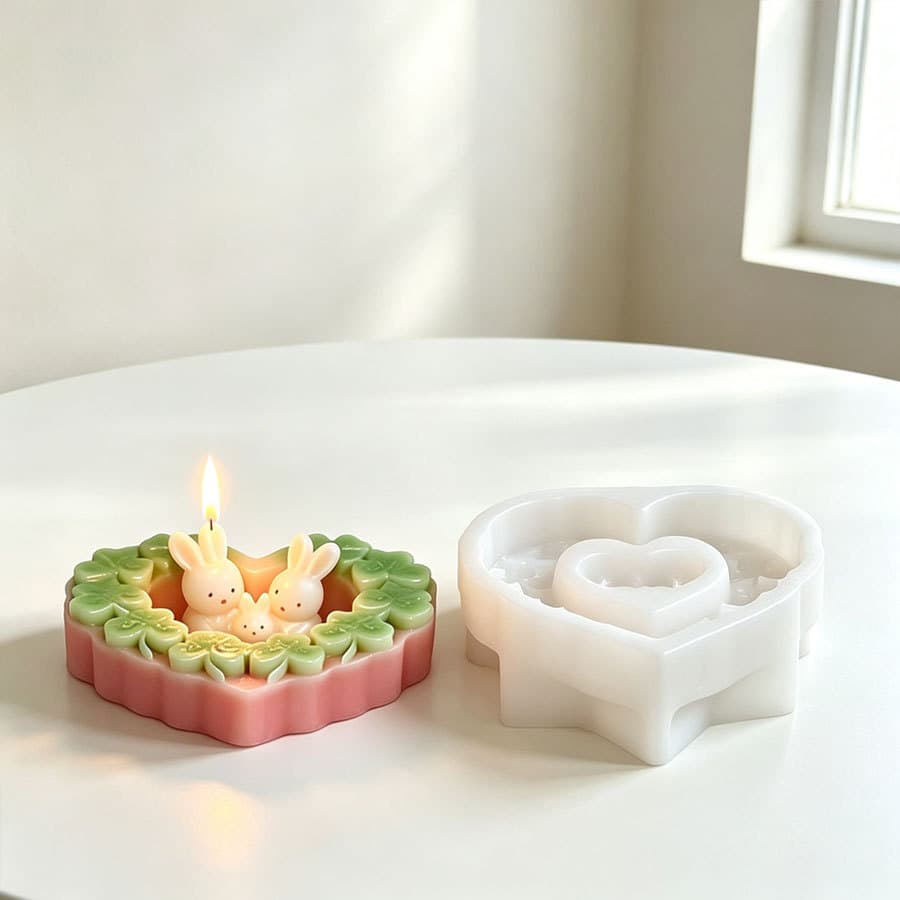 Love four-leaf clover rabbit family candle cup silicone mold diy aromatherapy plaster storage ornaments mold gift