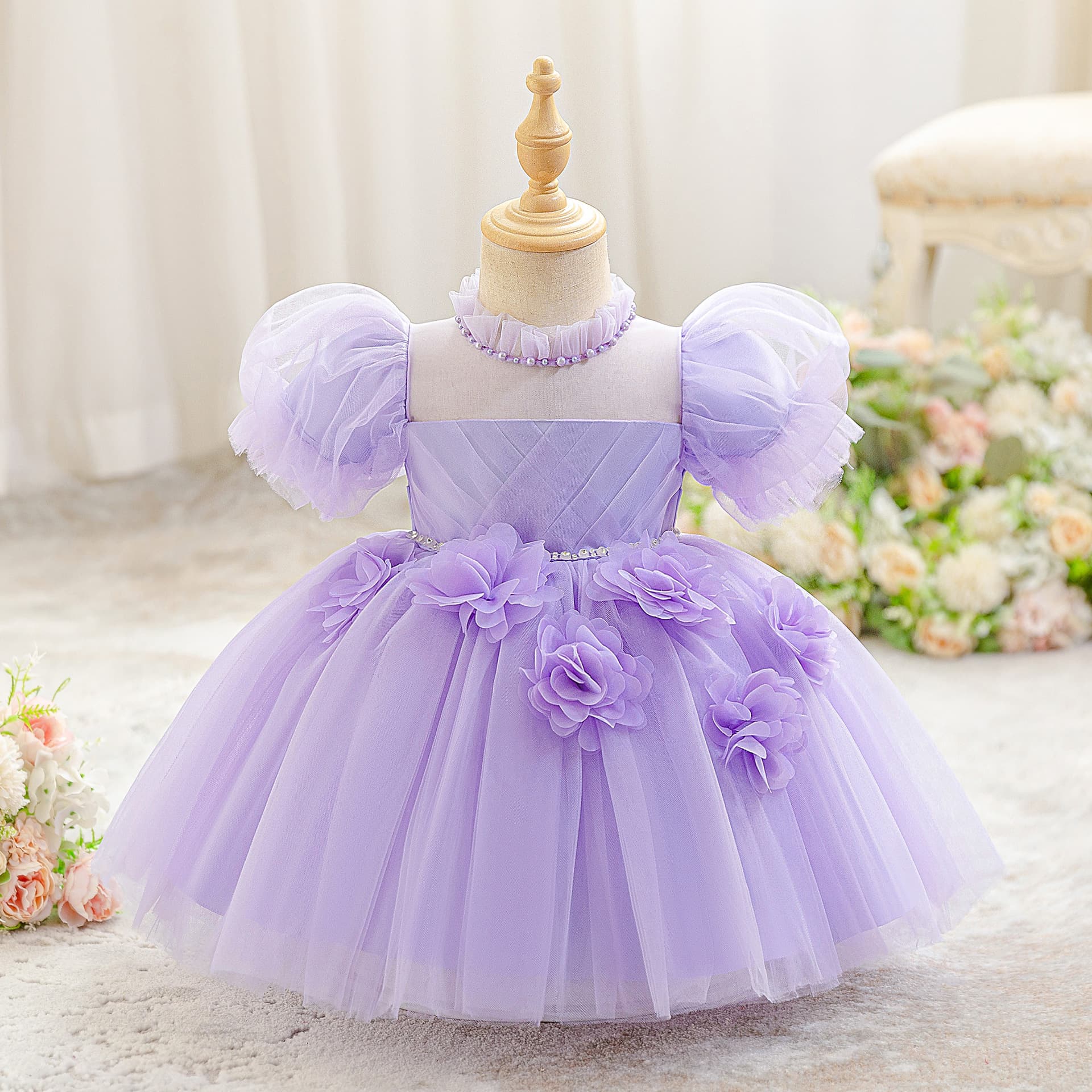 Cross-border First Birthday Princess Dress Baby Girl Party Dresses Tulle Skirt Girls Piano Performance
