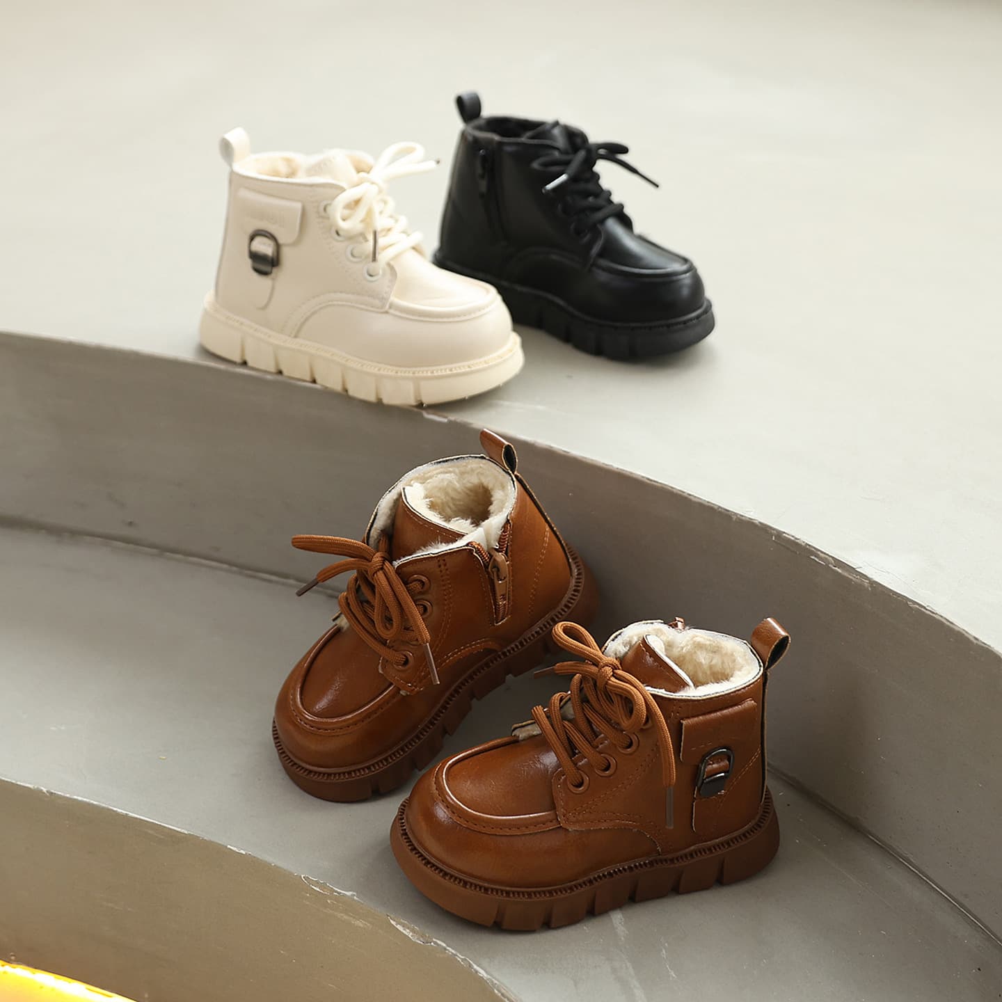 2025 New Winter Children's Shoes Fleece-Lined Thickened Martin Boots Waterproof Short Boots Toddler Shoes Baby Shoes Cotton Shoes Trendy