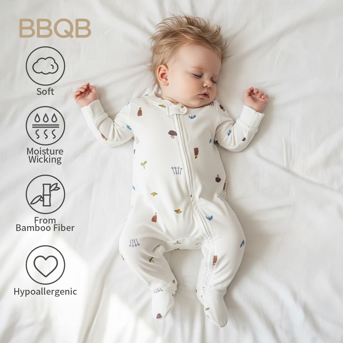 BBQB Baby Footed Romper Two-Way Zipper Baby Crawling Suit Spring Autumn Long Sleeve Bodysuit with Feet Long Crawling Outfit