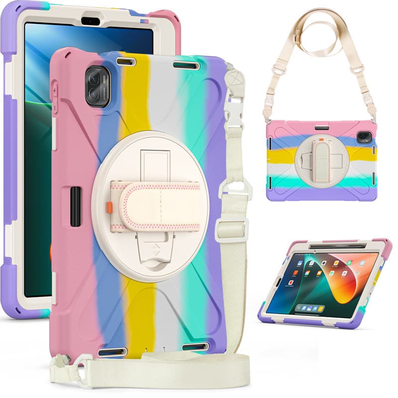 Colorful Silicone Tablet Case with Strap and PC Rotating Stand for Xiaomi Pad 5 / Mi Pad 5 Pro
