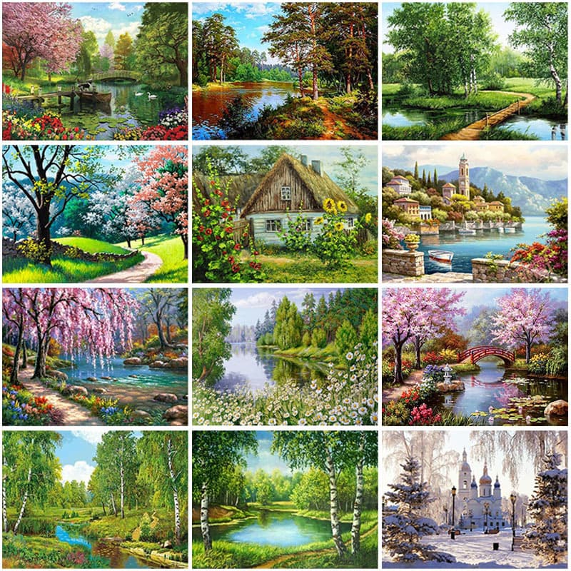 Villa Landscape DIY 5D Diamond Painting Full Round Mosaic Scenery Diamond Embroidery Rhinestone Home Decoration