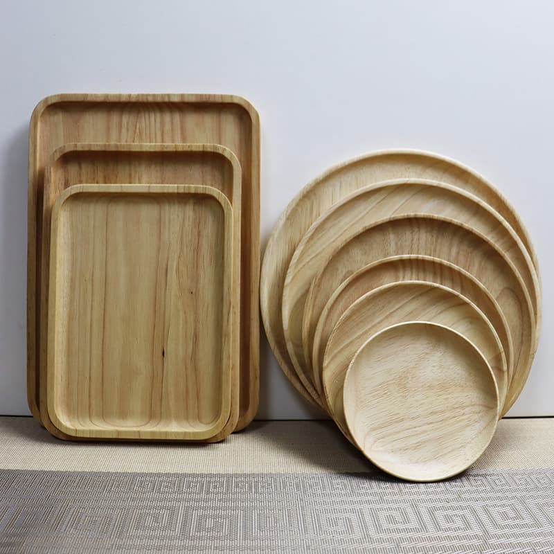 Solid Wood Tray Rubberwood Solid Color Tea Tray Dried Fruit Snack Plate Home Restaurant Wooden Tray Rectangular Wooden Tray