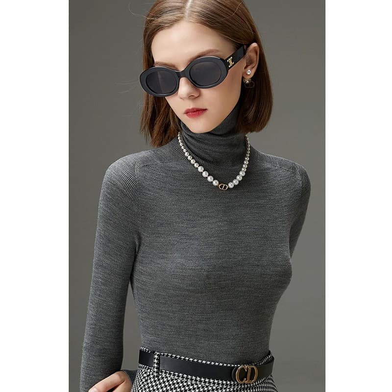 German Yangzi Yarn Fine Knit Base Layer 100% Merino Wool High-Neck Slim Fit Knitted Top Women's Autumn/Winter