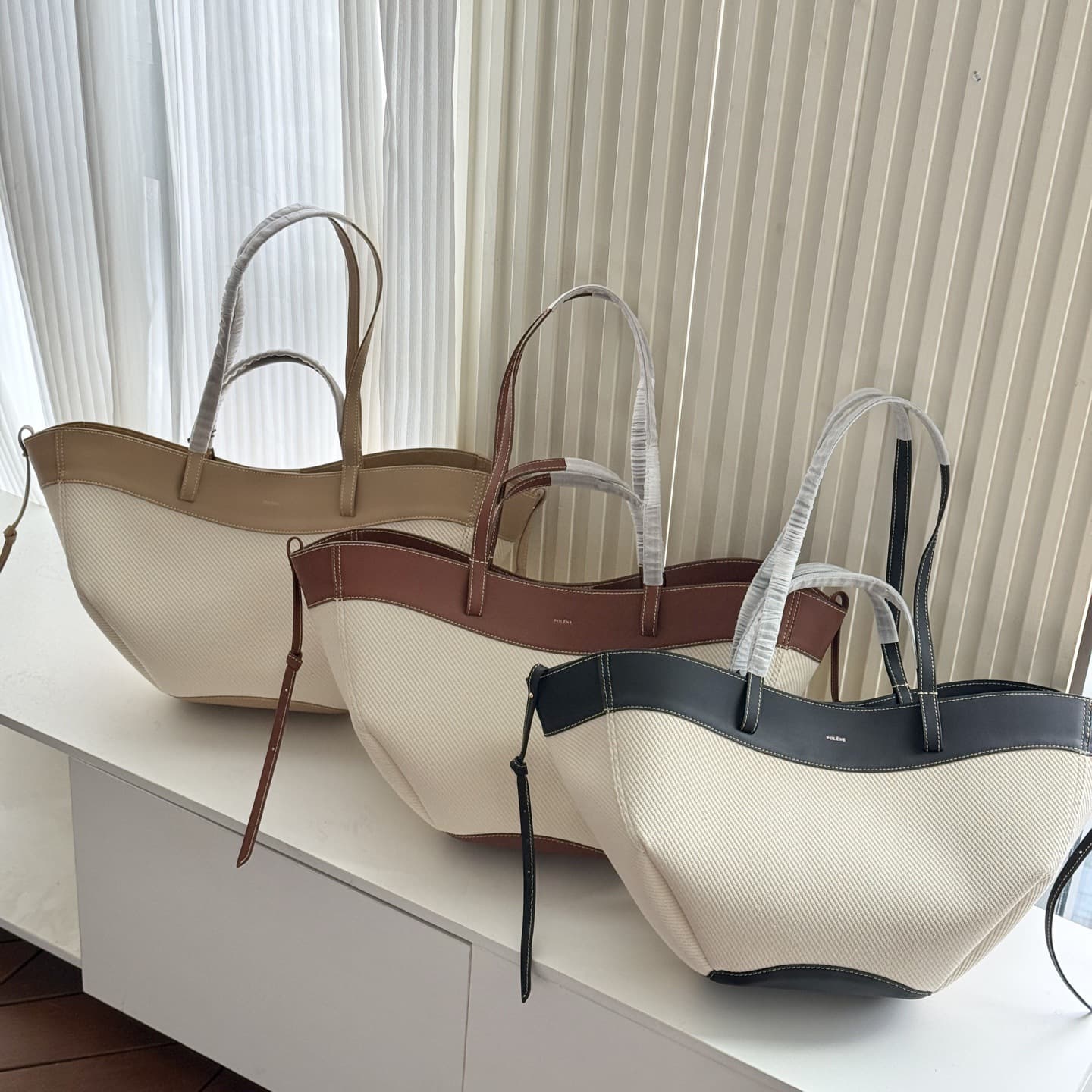 POLENE Tote Bag Women's 2024 New Color Blocking Canvas Large Capacity Shoulder Handbag Commuting Versatile Simple Bag